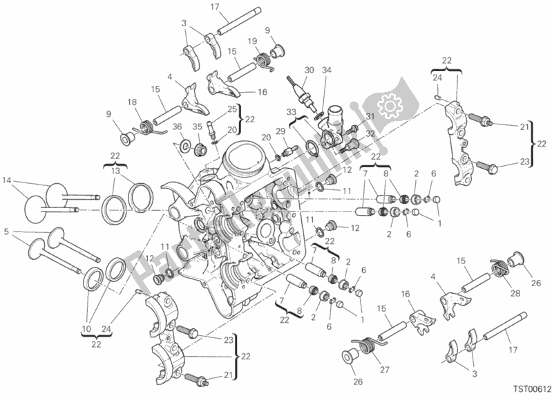 All parts for the Horizontal Cylinder Head of the Ducati Multistrada 1260 Enduro USA 2019